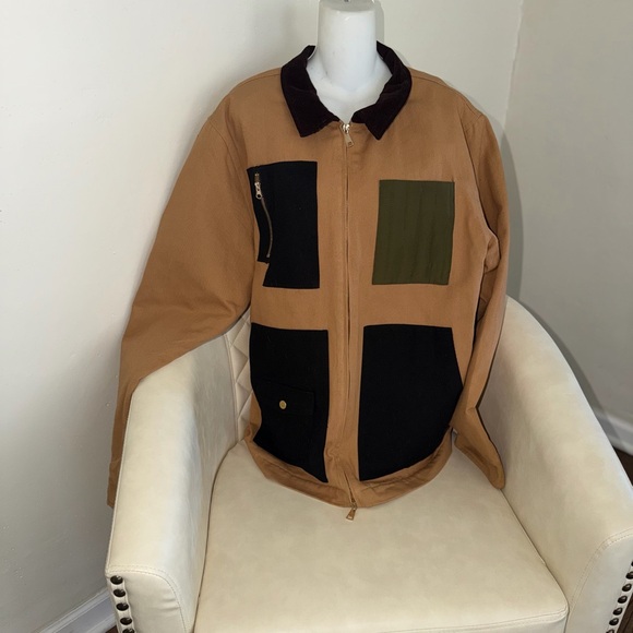 Men's Tan Field Zip Jacket with Contrasting Pocket Panels by Reason - Picture 9 of 12